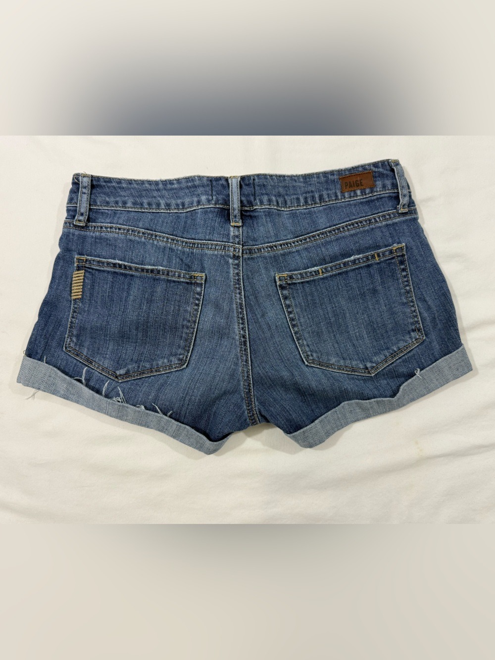 PAIGE Jimmy Jimmy Denim Cutoff Cuffed Shorts Distressed Blue Size 25